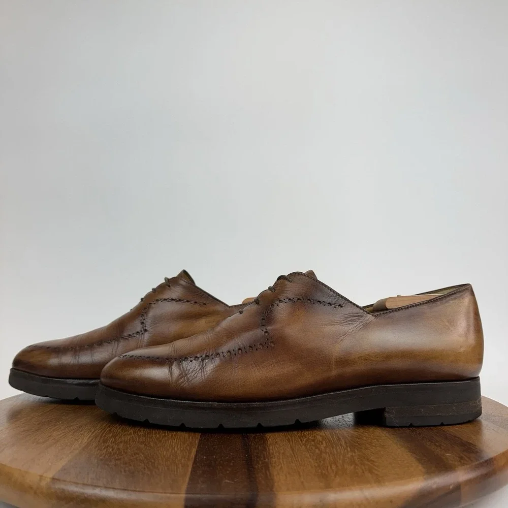 Mens Berluti Brown Burnished Leather Eyelet Dress Shoes Oxfords Size 10.5 D - Picture 2 of 9